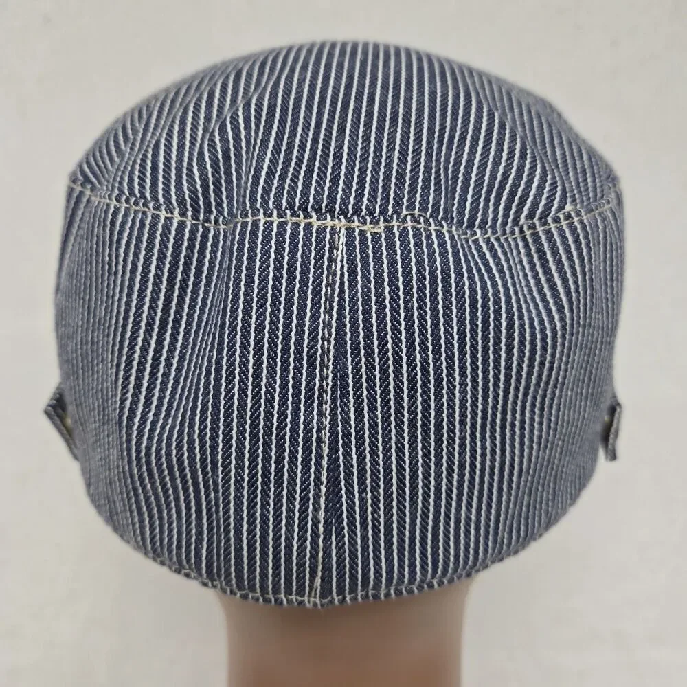 Basiquenti Blue White Striped Train Conductor Hat Lined Double Button TokyoJapan